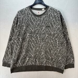 Levi's Men's Relaxed 3XL Olive Green Leaf Pattern Crewneck Sweatshirt